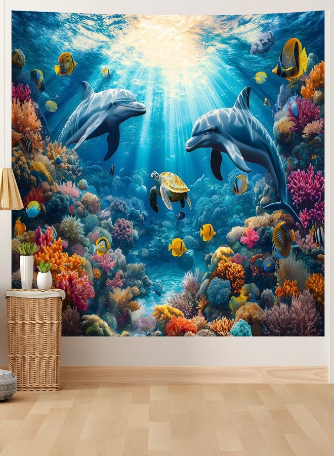 AOHMPT Underwater World Tapestry - Blue Ocean and Aquarium Tropical Fish Wall Decoration - Deep Sea Fish Wall Hanging for Bedroom, Dorm Room and Living Room 79" L x 59" W - Image 1